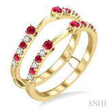 1/5 Ctw Round Cut Diamond and 2MM & 1.5MM Ruby Precious Insert Ring in 14K Yellow Gold