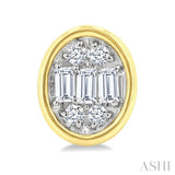 1/5 Ctw Petite Bezel Set Oval Shape Fusion Baguette and Round Cut Diamond Fashion Stud Earring in 10K Yellow Gold