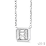 1/6 Ctw Petite Bezel Set East-West Emerald Shape Fusion Baguette and Round Cut Diamond Fashion Pendant With Chain in 10K White Gold