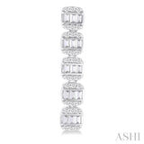 1/2 ctw Fusion Baguette and Single Cut Diamond Long Fashion Earrings in 14K White Gold