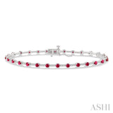 2.5 MM Round Cut Ruby and 1/2 Ctw Round Cut Diamond Precious Bracelet in 10K White Gold