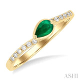 5X3MM Pear Cut Emerald and 1/10 ctw Round Cut Diamond East-West Set Precious Ring in 14K Yellow Gold