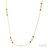 2.25 MM Ruby and 1/2 Ctw Round Cut Diamond Precious Station Necklace in 14K Yellow Gold
