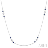 2.25MM Sapphire and 1/2 ctw Round Cut Diamond Precious Station Necklace in 14K White Gold