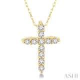 1/20 Ctw Round Cut Diamond Cross Petite Pendant in 10K Yellow Gold with Chain