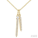 1/6 ctw Twin Vertical Bar Round Cut Diamond Fashion Pendant With Chain in 14K Yellow Gold