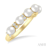 4 MM Round Shape Cultured Pearl and 1/6 Ctw Round Cut Diamond Semi-Precious Fashion Ring in 10K Yellow Gold