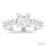 7/8 Ctw Princess Shape Princess and Round Cut Diamond Semi Mount Engagement Ring in 14K White Gold