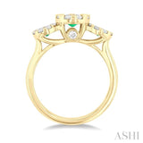 5/8 ctw Lovebright Past, Present and Future 3.80 & 3.00MM Emerald and Round Cut Diamond Precious Ring in 14K Yellow Gold