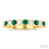 3/8 ctw Round Cut 2.60MM Emerald and Diamond Precious Wedding Band in 14K Yellow Gold