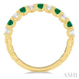 3/8 ctw Round Cut 2.60MM Emerald and Diamond Precious Wedding Band in 14K Yellow Gold