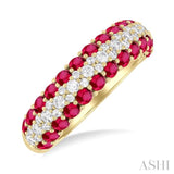 1/2 Ctw  Round Cut Diamond Center and 2.4 MM Ruby Border Precious Band in 14K Yellow Gold