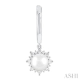 5.5 MM Round shape Cultured Pearls and 1/5 Ctw Round Cut Diamond Petite Fashion Huggies in 10K White Gold