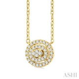 1/6 Ctw Double Halo Oval Shape Petite Round Cut Diamond Fashion Pendant With Chain in 10K Yellow Gold