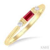 1/20 Ctw Baguette Cut 4X2 MM Ruby and Round Cut Diamond Precious Fashion Ring in 10K Yellow Gold