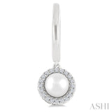 5.5 MM Round Shape Cultured Pearl and 1/8 Ctw Petite Round Cut Diamond Halo Fashion Huggies in 10K White Gold