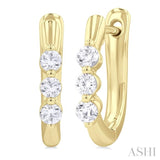 1/3 Ctw 3-Stone Round Cut Diamond Fashion Hoop Earring in 14K Yellow Gold