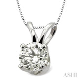 Round Cut Diamond Solitaire Pendant in 14K White Gold with chain