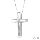 1/50 Ctw Round Cut Diamond Cross Pendant with Chain in Sterling Silver