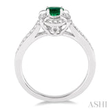 6x4 MM Oval Shape Emerald and 1/6 Ctw Single Cut Diamond Ring in 10K White Gold