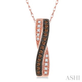 1/5 Ctw White and Champagne Brown Single Cut Diamond Pendant in 10K Rose Gold with Chain