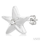 1/20 ctw Sealife Petite Starfish Round Cut Diamond Fashion Stud Earring in 10K White Gold