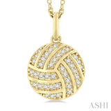 1/6 ctw Petite Volleyball Round Cut Diamond Fashion Pendant With Chain in 10K Yellow Gold