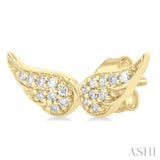 1/10 ctw Petite Angel Wings Round Cut Diamond Fashion Stud Earring in 10K Yellow Gold