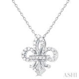 1/6 ctw Petite Fleur De Lis Round Cut Diamond Fashion Pendant With Chain in 10K White Gold