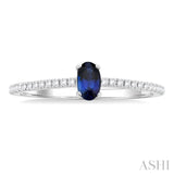 1/10 ctw Petite 5x3 MM Oval Cut Sapphire and Round Cut Diamond Precious Fashion Ring in 10K White Gold