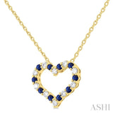 1/8 ctw Open Heart 1.4 MM Round Cut Sapphire and Round Cut Diamond Precious  Fashion Pendant With Chain in 14K Yellow Gold