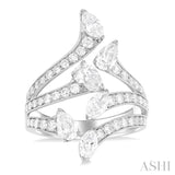 2 1/4 Ctw Bypass Three-Way Split Marquise, Pear and Round Cut Diamond Fashion Open Ring in 14K White Gold