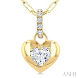 1/4 Ctw Dome Heart and Round Cut Diamond Fashion Pendant With Paperclip Chain in 14K Yellow Gold