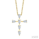 1/2 Ctw Cross 6-Stone Pear Cut Diamond Fashion Pendant With Chain in 14K Yellow Gold