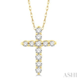 1/10 Ctw Round Cut Diamond Cross Pendant in 10K Yellow Gold with Chain