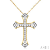 1/4 Ctw Cross Round Cut Diamond Fashion Pendant With Chain in 14K Yellow and White Gold