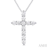 1/3 Ctw Round Cut Diamond Cross Pendant in 14K White Gold with Chain