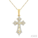 1/4 Ctw Round Cut Diamond Cross Motif Fashion Pendant With Chain in 10K Yellow Gold