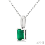 5X3 MM Octagon Shape Emerald Precious Solitaire Pendant With Chain in 14K White Gold