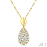 1/4 Ctw Pear Shape Pave Set Round Cut Diamond Fashion Pendant With Chain in 10K Yellow Gold
