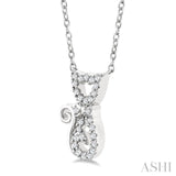 1/10 Ctw Cat Shape Petite Round Cut Diamond Fashion Pendant With Chain in 10K White Gold