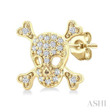1/6 Ctw Petite Skull Round Cut Diamond Fashion Earrings in 10K Yellow Gold