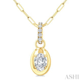 1/4 Ctw Dome Oval and Round Cut Diamond Fashion Pendant With Paperclip Chain in 14K Yellow Gold