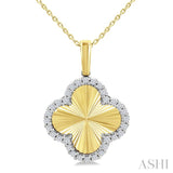 1/4 Ctw Fluted Texture Clover Round Cut Diamond Pirouette Fashion Pendant With Chain in 14K Yellow and White Gold