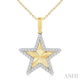 1/4 Ctw Fluted Texture Star Round Cut Diamond Pirouette Fashion Pendant With Chain in 10K Yellow and White Gold