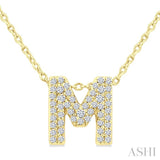 1/6 Ctw Bubble Accent Initial 'M' Round Cut Diamond Fashion Pendant With Chain in 10K Yellow Gold