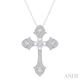 1/4 Ctw Cross Round Cut Diamond Fashion Pendant With Chain in 14K White Gold
