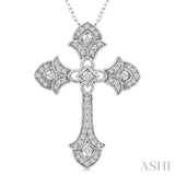 1/4 Ctw Cross Round Cut Diamond Fashion Pendant With Chain in 14K White Gold