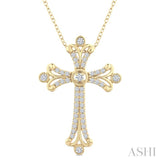 1/3 Ctw Cross Round Cut Diamond Fashion Pendant With Chain in 14K Yellow Gold