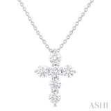 1/2 Ctw Round Cut Diamond Christian Cross 6-Stone Fashion Pendant With Chain in 14K White Gold